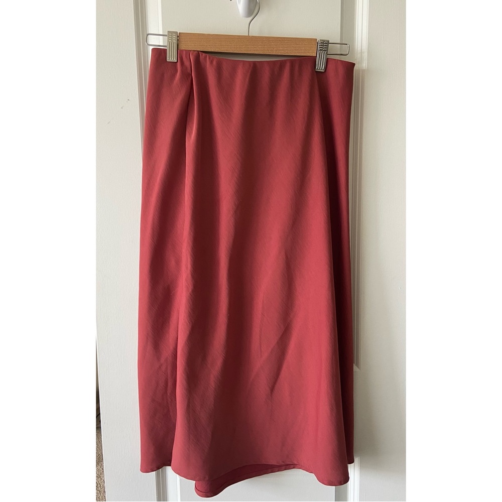 Red Satin Midi Skirt